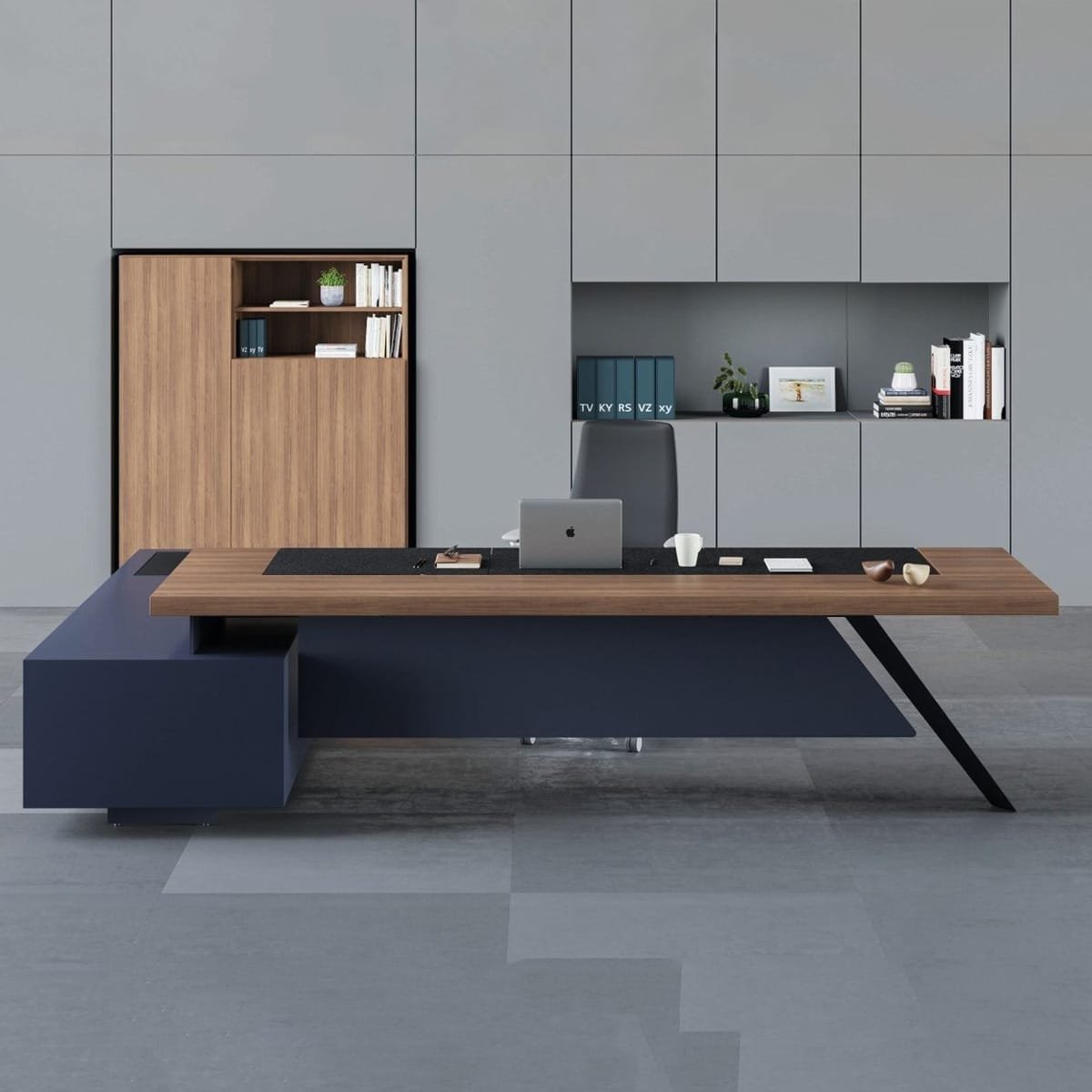 1-1 مكتب مدير أسود فاخر مع سايد جانبي MDF إسباني - الصورة 1