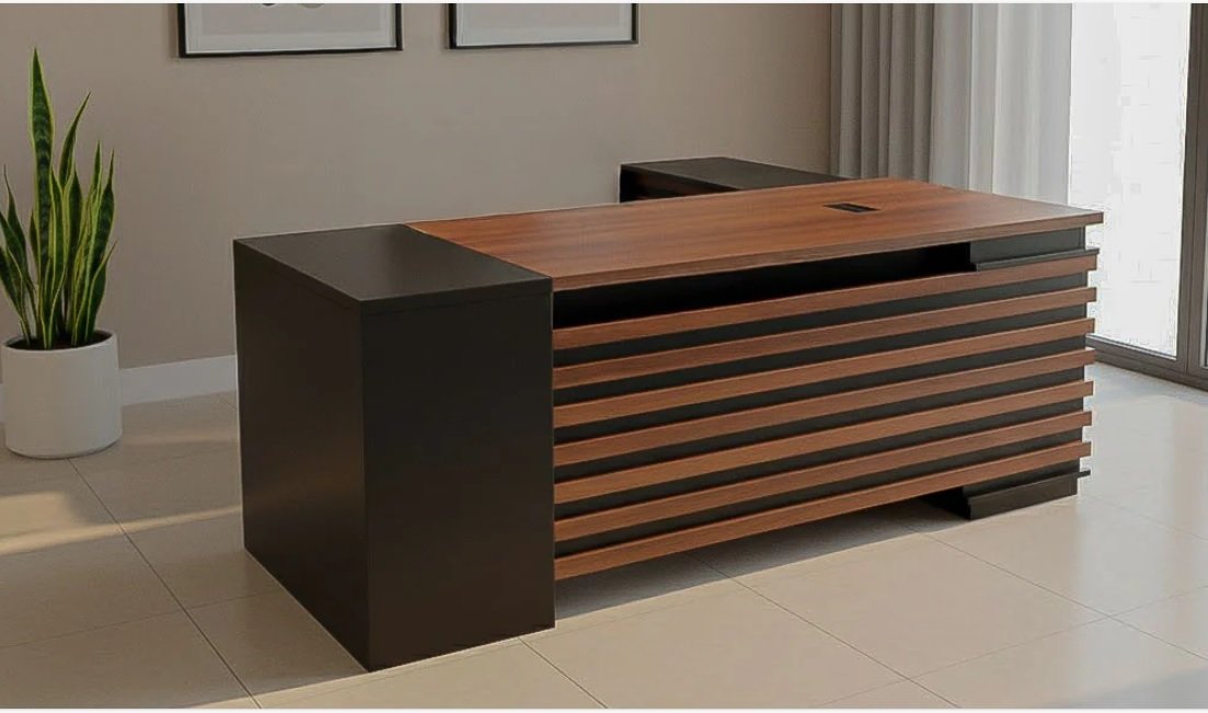 IF0101 مكتب مدير أسود فاخر مع سايد جانبي MDF إسباني - الصورة 1