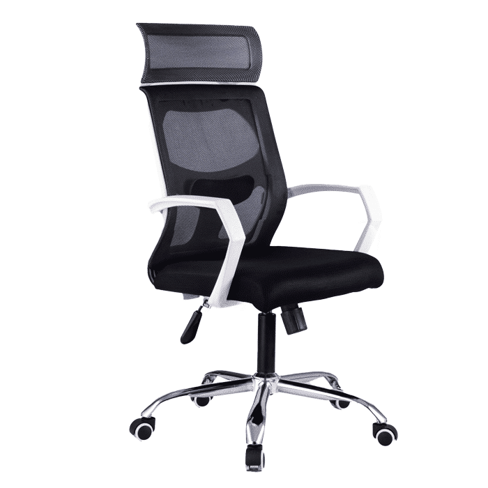 MCH012Hwhiteblack أفضل كرسي موظفين بظهر شبك ومسند للراس - الصورة 1